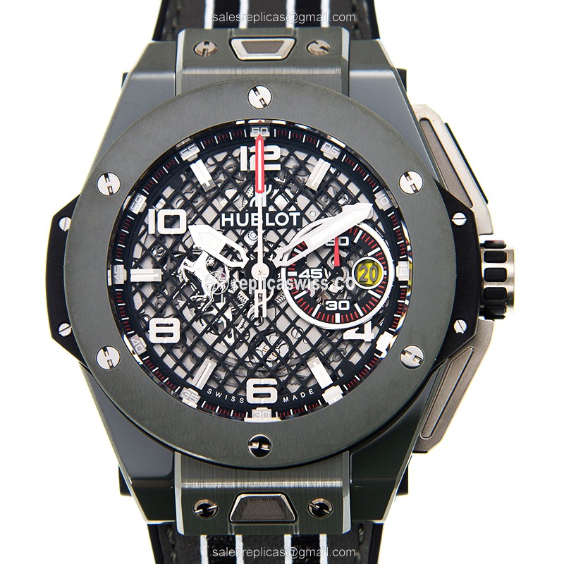 Hublot BIG BANG Replica in Silver Dial & Ceramic Case, Automatic Movement & Black Rubber Strap Watch