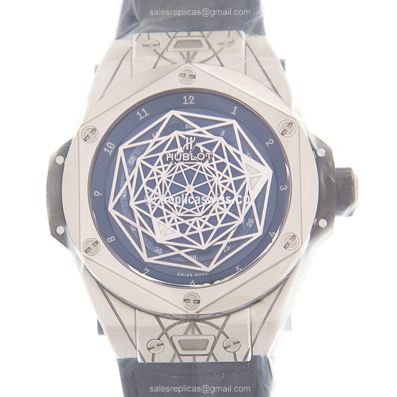 Hublot Big Bang Replica in Titanium & Blue, Automatic Movement, Cowhide Blue Strap Watch
