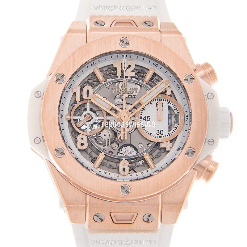 Hublot BIG BANG Skull Dial Replica in 18kt Rose Gold, Automatic Movement & Rubber Strap Watch