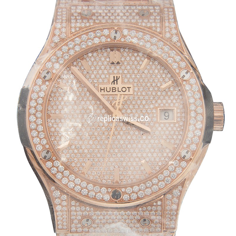Hublot Classic Fusion Replica in 18kt Rose Gold & Diamond Case | Automatic Movement, Silver Dial