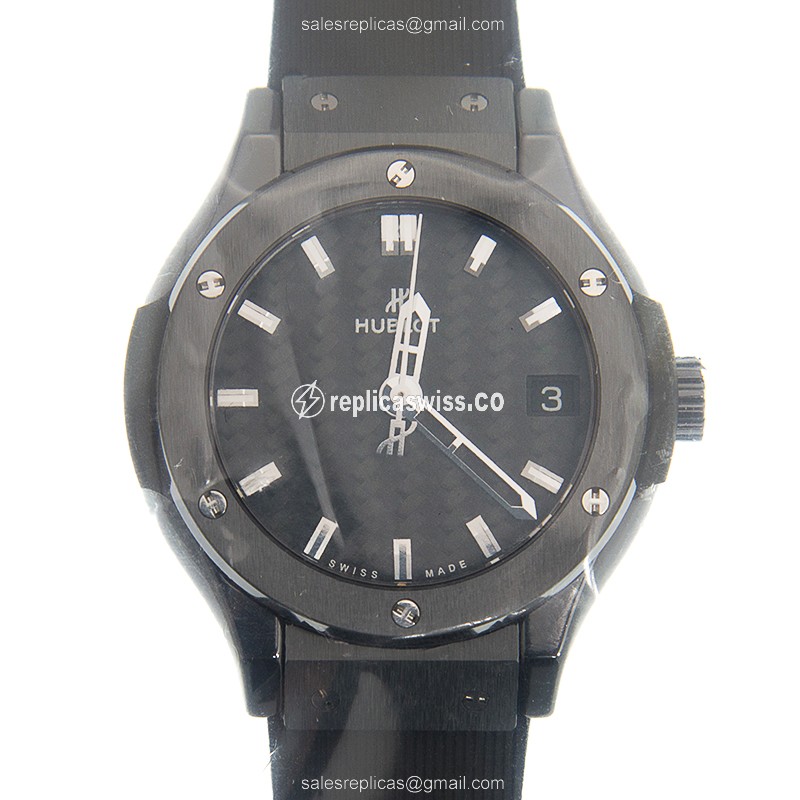 Hublot Classic Fusion Replica in Black Ceramics Dial, Automatic Movement & Rubber Strap Watch