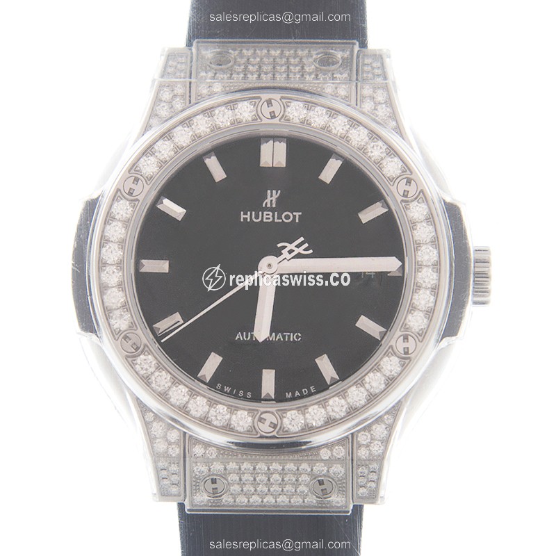 Hublot Classic Fusion Replica in Black Dial & Titanium, Automatic Movement, Black Rubber Strap Watch
