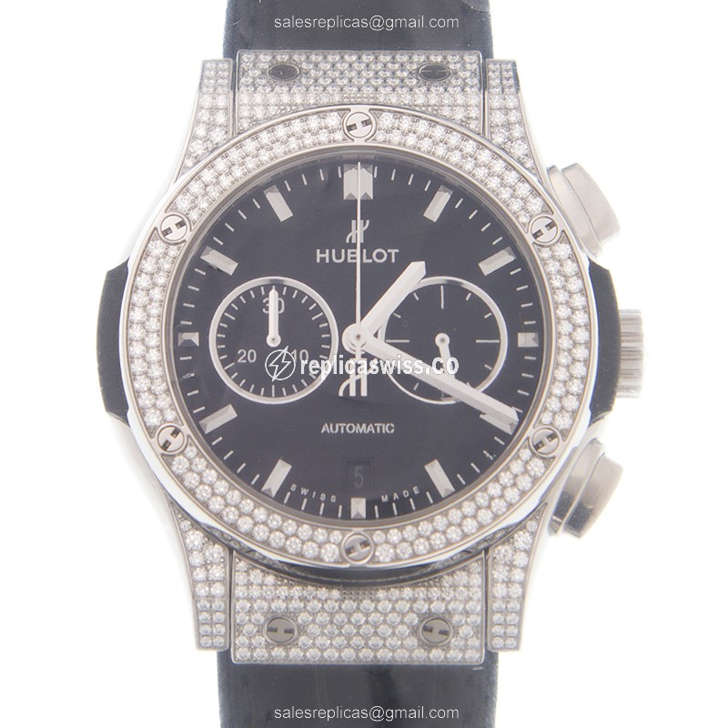Hublot Classic Fusion Replica in Black Diamond Case, Automatic Movement & Black Alligator Strap