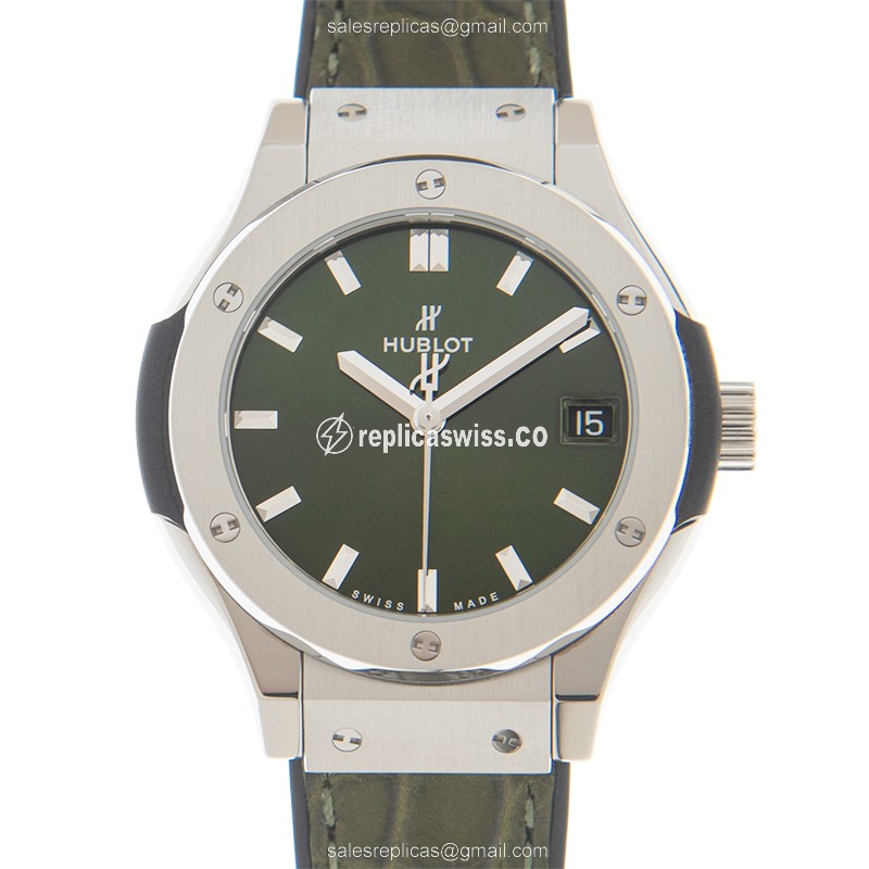 Hublot Classic Fusion Replica in Green Titanium Case & Dial, Quartz Movement Watch