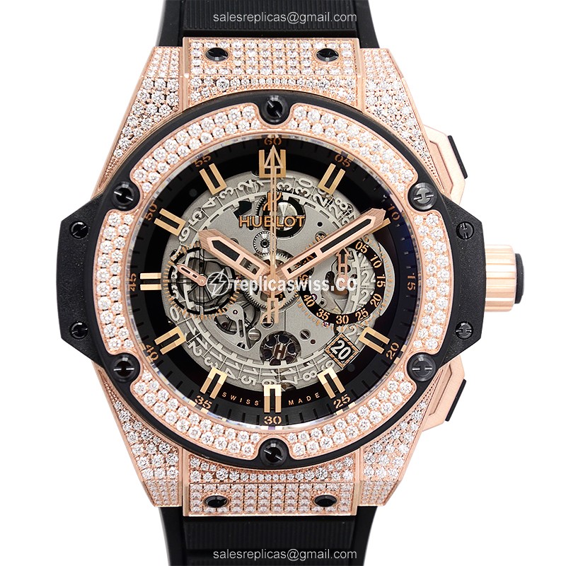 Hublot King Power Unico Replica | Automatic Movement | 18kt Rose Gold & Black Diamond Bezel Watch