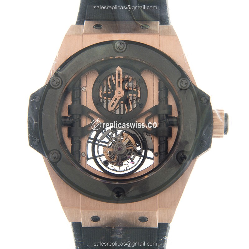 Hublot King Power Unico Replica in 18kt Rose Gold | Manual Wind | Black Dial & Rubber Strap Watch