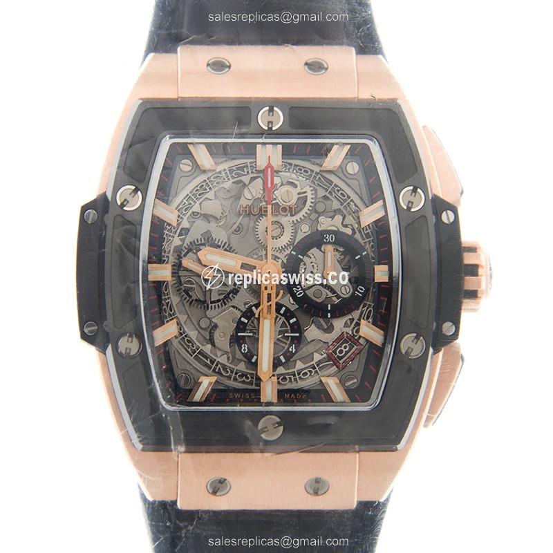 Hublot Spirit of Big Bang Replica, Automatic Movement, 18kt Rose Gold Case, Black Leather Strap
