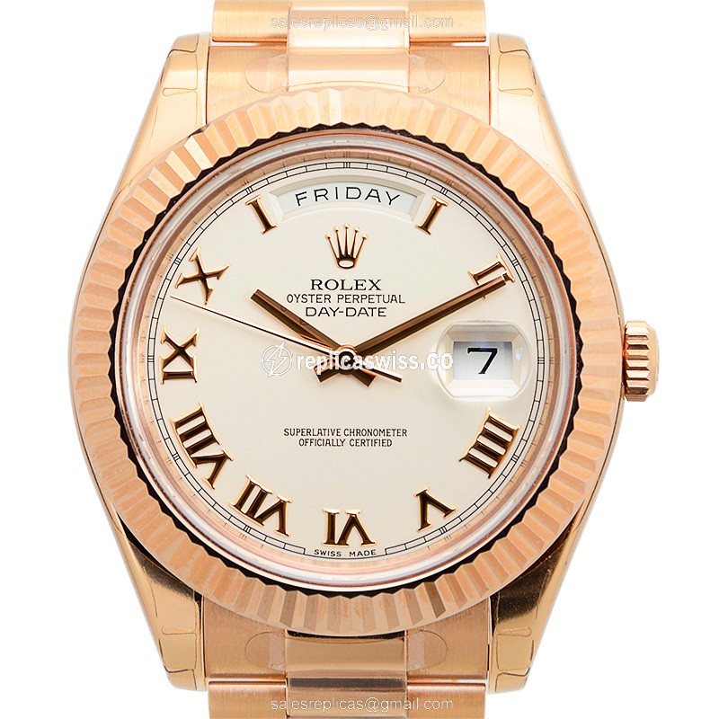 Ivory Dial Rolex Day-Date Replica in 18kt Gold, Automatic Movement, Luxe Gold Strap Watch