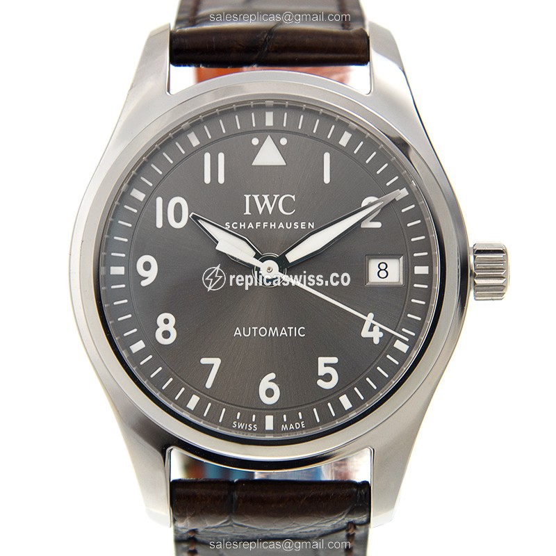 IWC IW324001 PILOTS Automatic Steel Case with Gray Dial & Brown Alligator Strap Watch