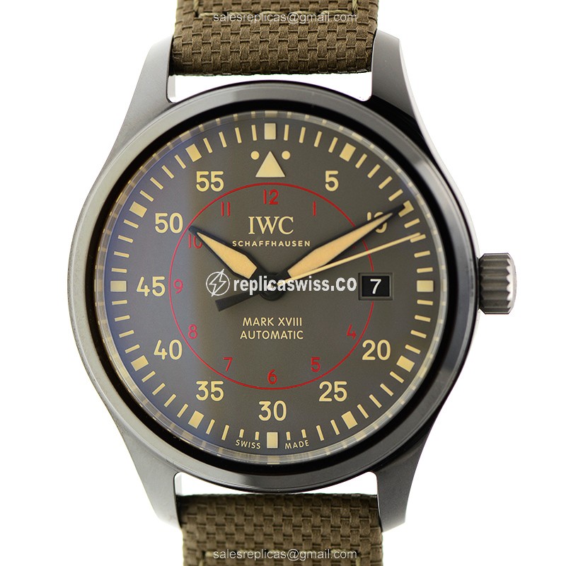 IWC IW324702 PILOTS Automatic Replica, Ceramics Case, Gray Dial, Green Cowhide Strap Watch