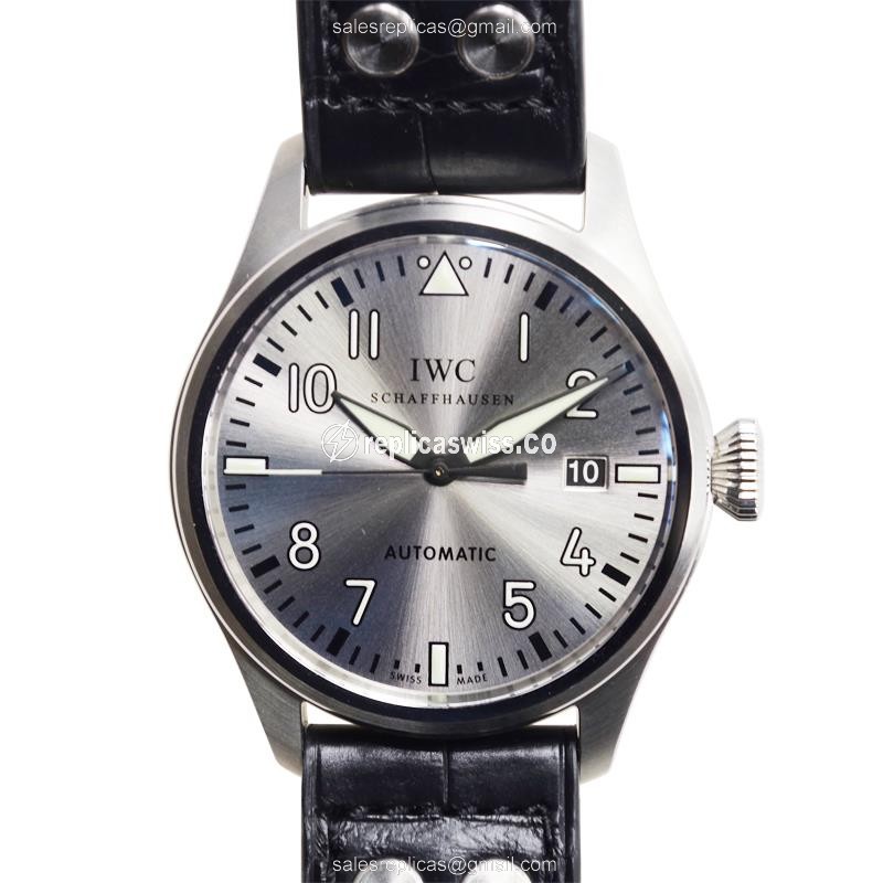 IWC IW325519 PILOTS Replica in Stainless Steel | Automatic Movement, Silver Dial & Black Alligator