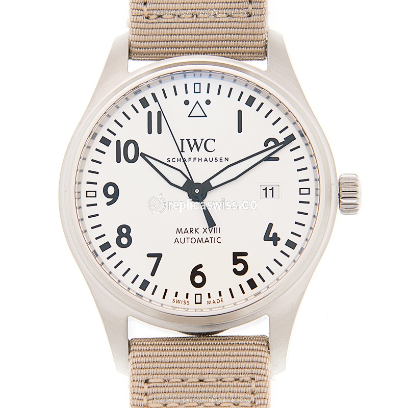 IWC IW327017 Pilots Replica Watch | Automatic | Silver Dial, Beige Fabric Strap