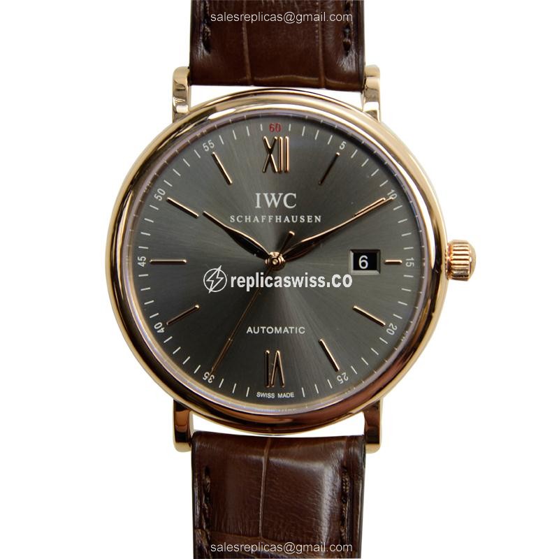 IWC IW356511 PORTOFINO Automatic 18kt Gold Timepiece with Dark Grey Dial & Alligator Brown Strap