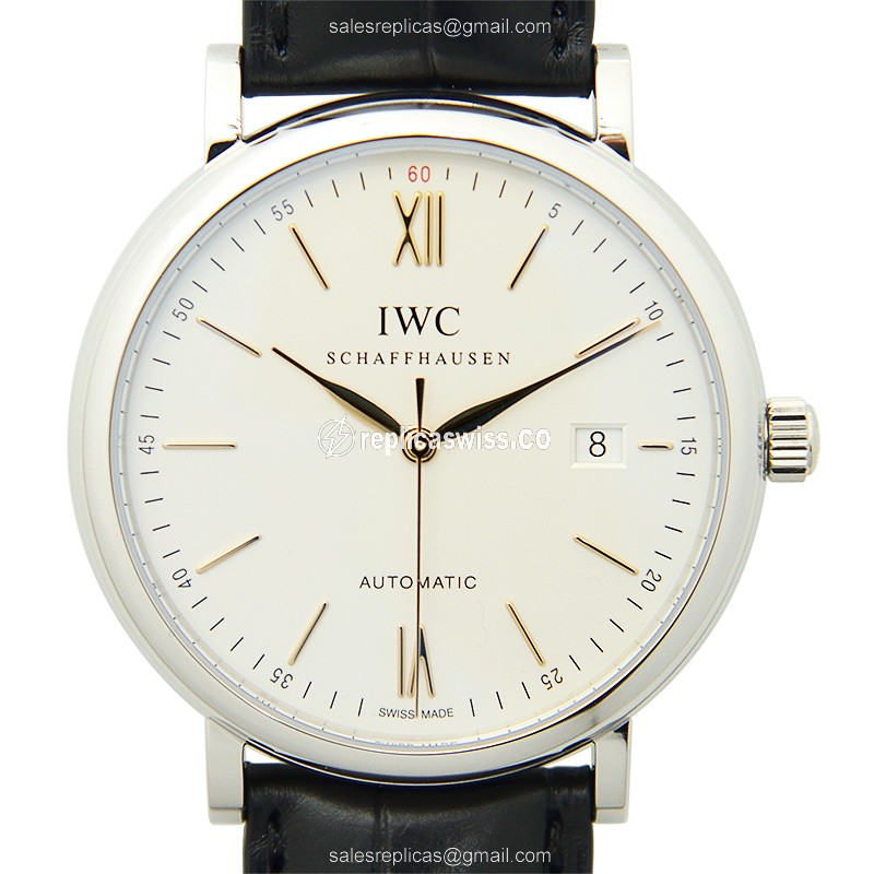 IWC IW356517 PORTOFINO Automatic Stainless Steel Replica | White Dial, Alligator Strap Watch