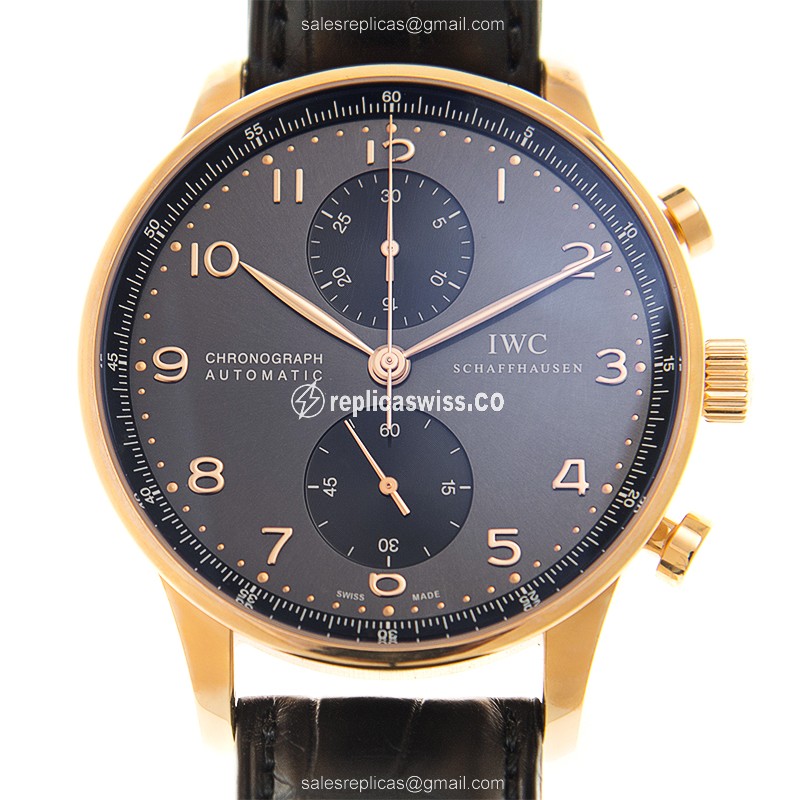 IWC IW371482 Portuguese Replica Watch | Automatic Movement | Dark Grey Dial & 18kt Gold Case