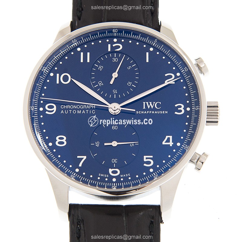 IWC IW371601 Anniversary Replica Watch | Blue Dial, Automatic Steel Case, Alligator Leather Strap