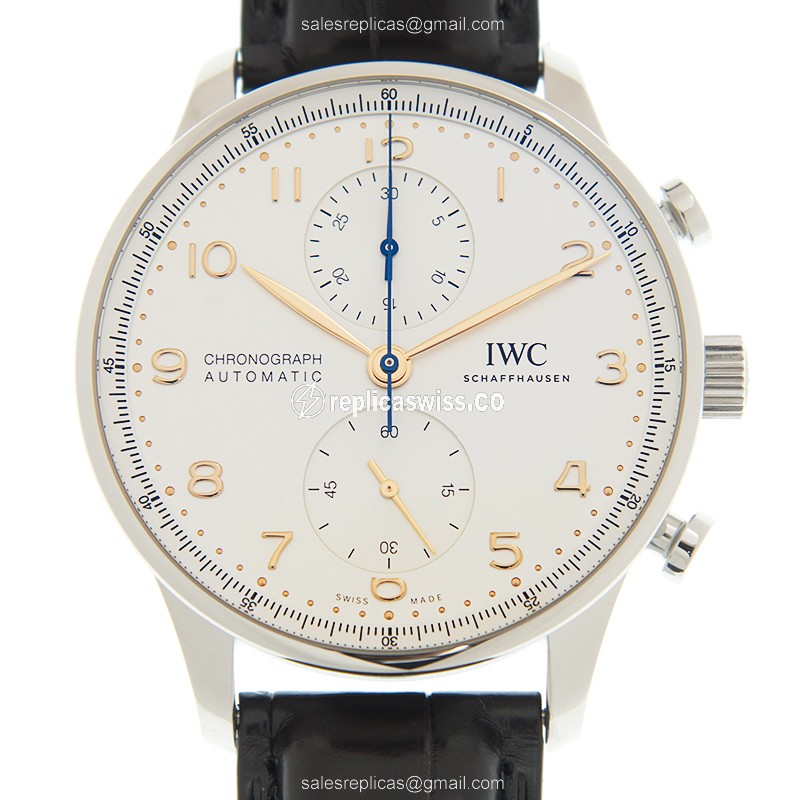 IWC IW371604 Portuguese Replica: Automatic White Dial on Blue Alligator, Stainless Steel Case Watch