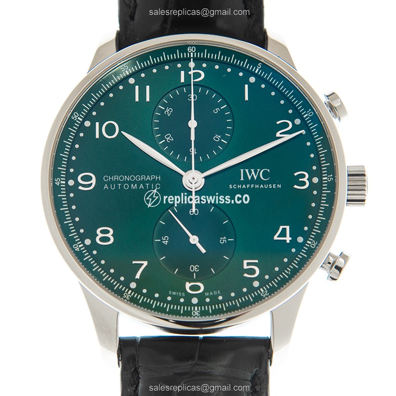 IWC IW371615 PORTUGUESE Green Dial Automatic Steel Case Alligator Strap Watch