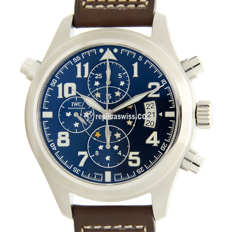 IWC IW371807 PILOTS Replica Watch | Automatic Movement | Blue Dial & Brown Cowhide Strap