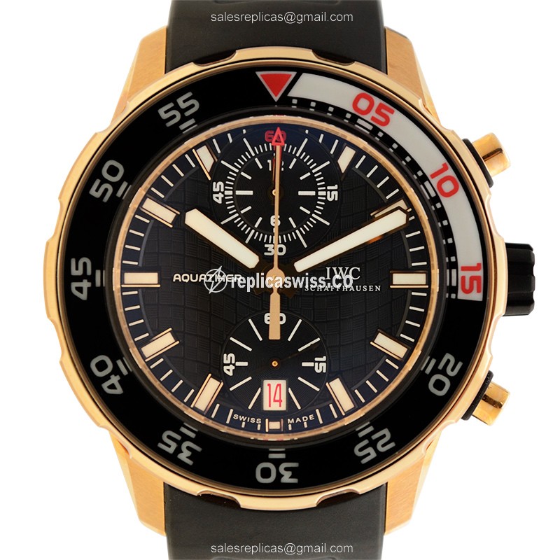 IWC IW376905 AQUATIMER Automatic Replica, Black Dial & 18kt Gold Case Watch
