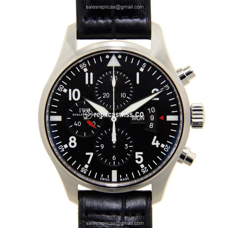 IWC IW377701 PILOTS Replica Watch | Automatic Movement | Black Dial & Alligator Strap