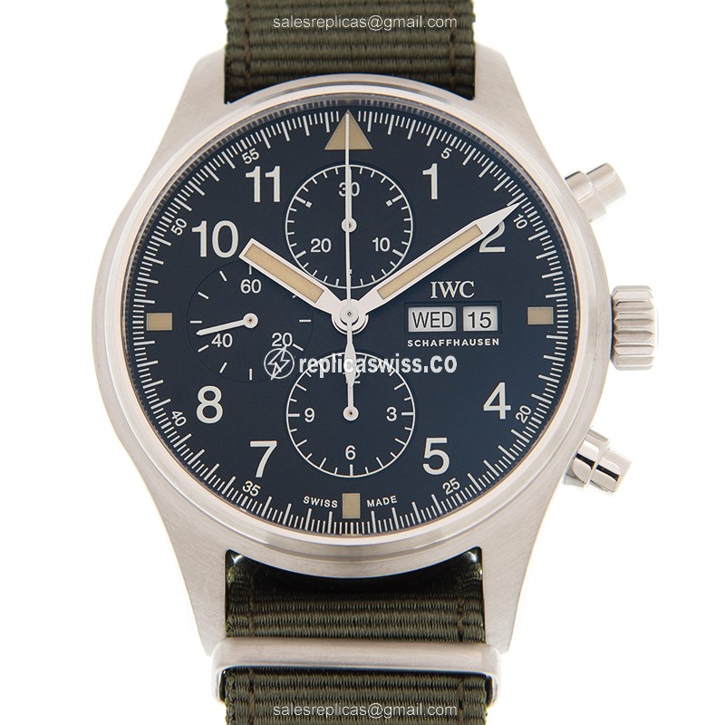 IWC IW377724 PILOTS Automatic Watch | Black Dial | Stainless Steel Case | Green Fabric Strap