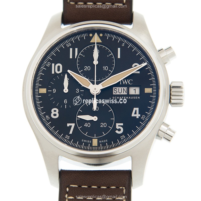 IWC IW387903 PILOTS Replica, Automatic Movement, Black Dial, Brown Cowhide Strap Watch