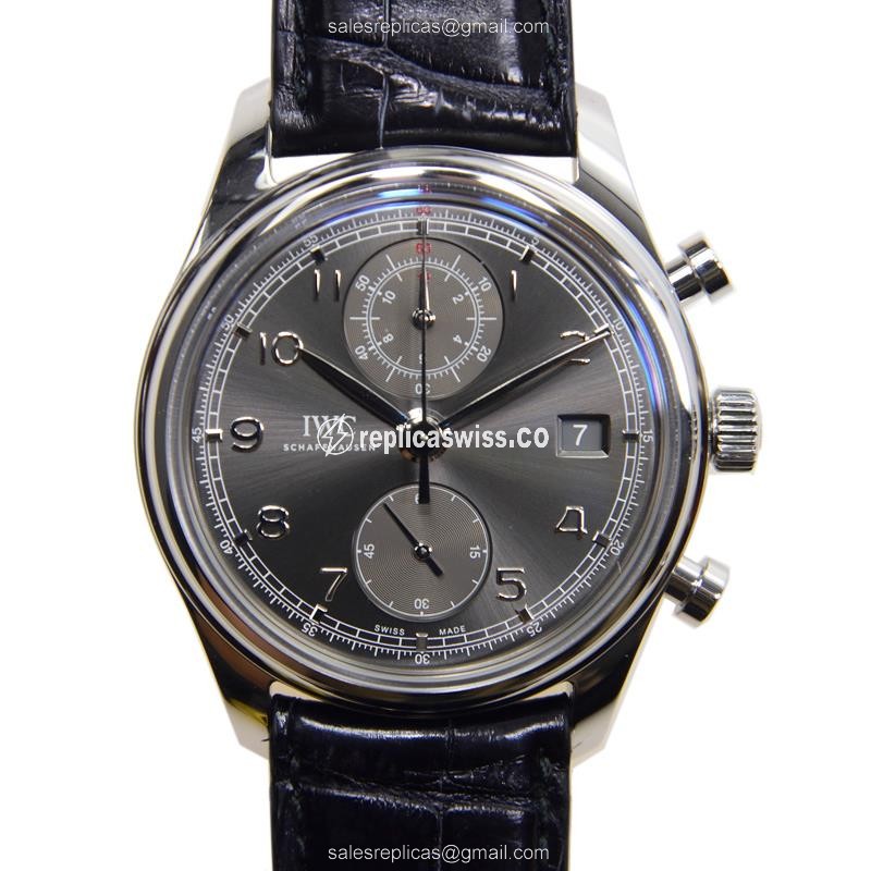IWC IW390404 Portuguese Replica with Automatic Movement Grey Dial on Black Alligator Strap Watch
