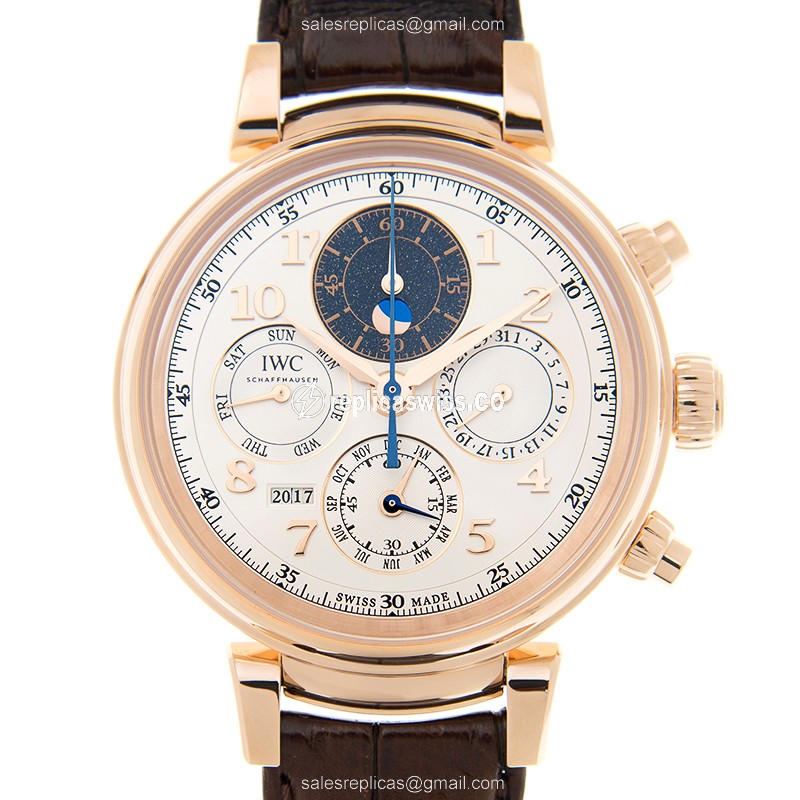 IWC IW392101 DA VINCI Automatic Replica | 18kt Gold Case | White Dial | Brown Alligator Strap Watch