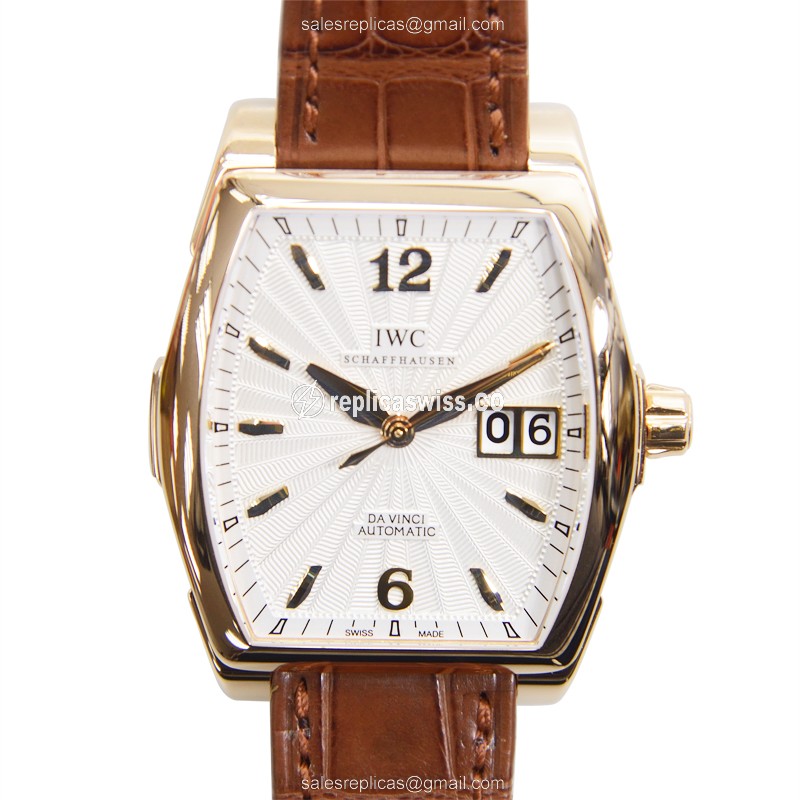 IWC IW452311 DA VINCI Automatic Gold Case Silver Dial, Alligator Brown Strap Watch