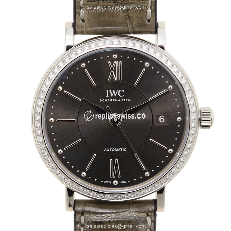 IWC IW458104 PORTOFINO Replica Watch | Automatic Movement, Diamond-Embossed Dark Grey Dial
