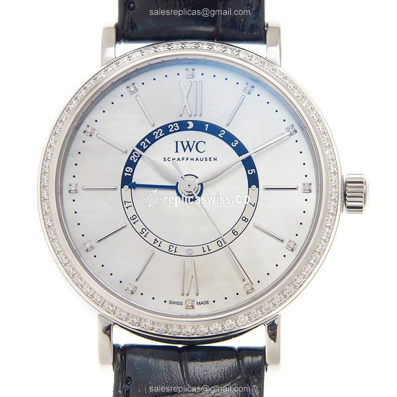 IWC IW459101 PORTOFINO Automatic Steel & Diamond-Crystal Watch, White Dial, Blue Alligator Strap