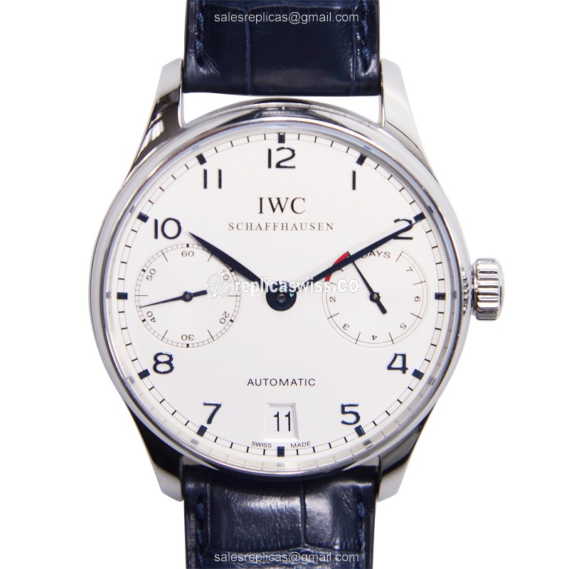 IWC IW500107 Portuguese Automatic Stainless Steel replica watch | White dial | Alligator blue strap