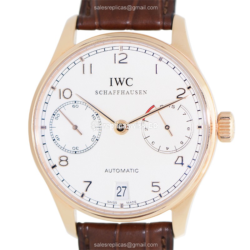 IWC IW500113 Portuguese Automatic Gold Watch | White Dial, Brown Alligator Strap