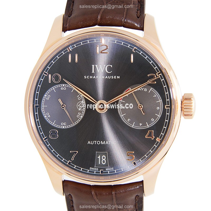 IWC IW500702 Portuguese Replica with Automatic Movement & Dark Grey Dial on Brown Alligator Strap