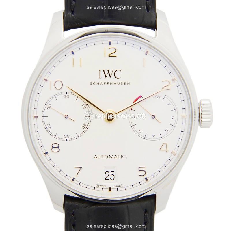 IWC IW500704 Portuguese Replica, Automatic Movement, Silver Dial, Black Alligator Strap Watch