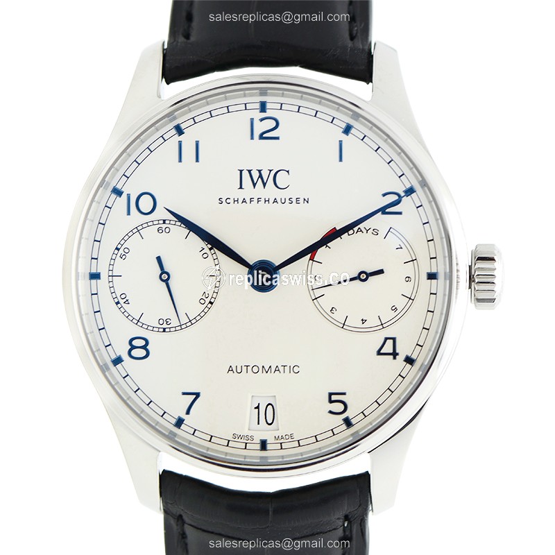 IWC IW500705 Portuguese Replica with Silver Dial & Automatic Movement, Alligator Leather Strap Watch