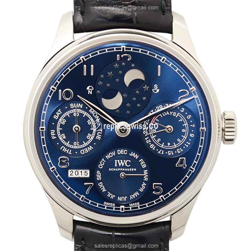 IWC IW503401 Replica Portuguese Watch: Blue Dial, Automatic Movement, 18kt Gold Case