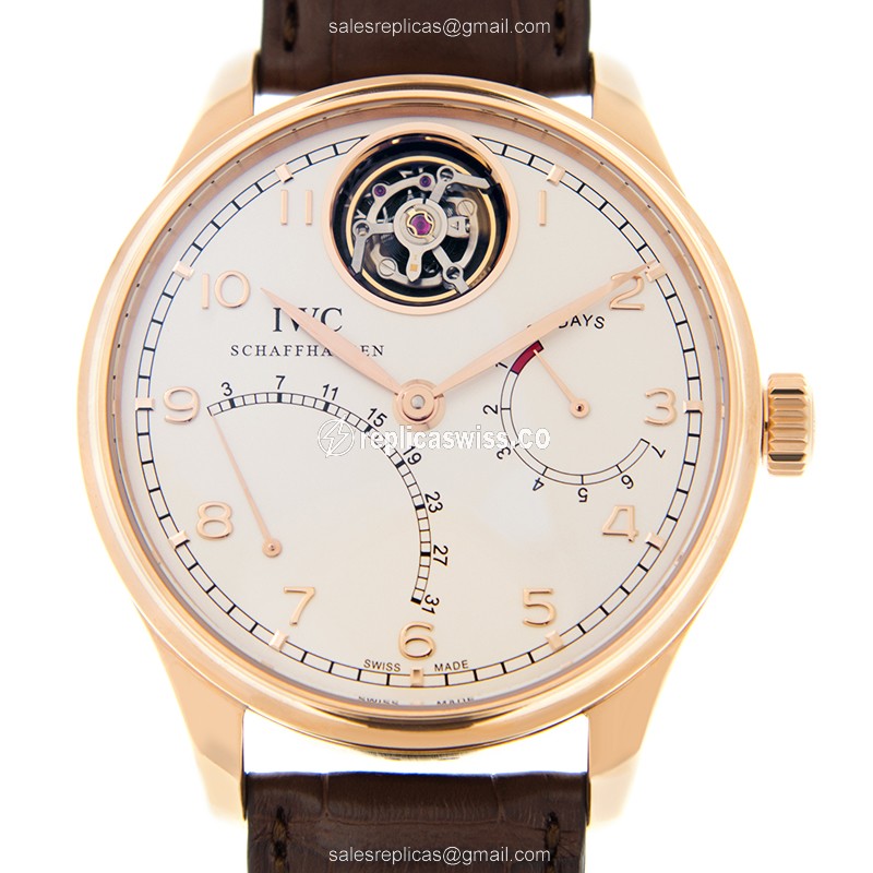 IWC IW504402 Portuguese Replica: Automatic, 18kt Gold Case, Silver Dial, Brown Alligator Strap Watch