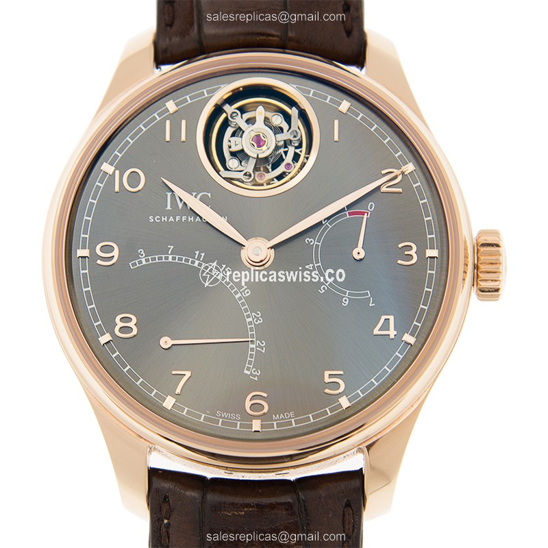 IWC IW504602 Portuguese Automatic Replica in 18kt Rose Gold | Dark Grey Dial, Brown Alligator Strap