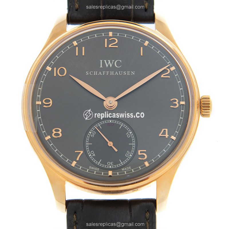 IWC IW545406 Portuguese Replica with Manual Wind 18kt Gray Dial, Alligator Black Strap Watch