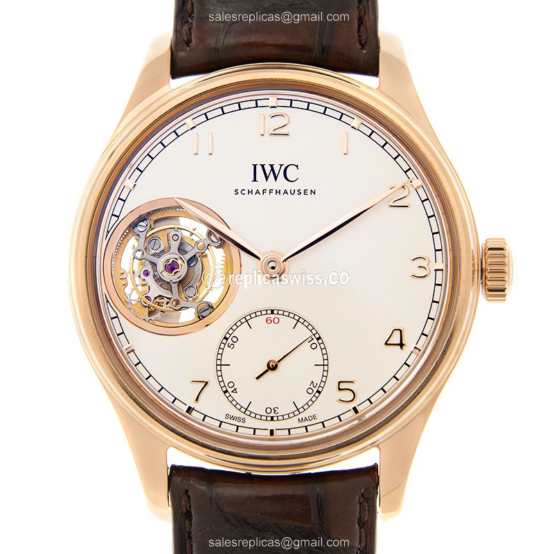 IWC IW546302 Portuguese Manual Wind — 18kt Gold Case, White Dial, Brown Alligator Strap Watch