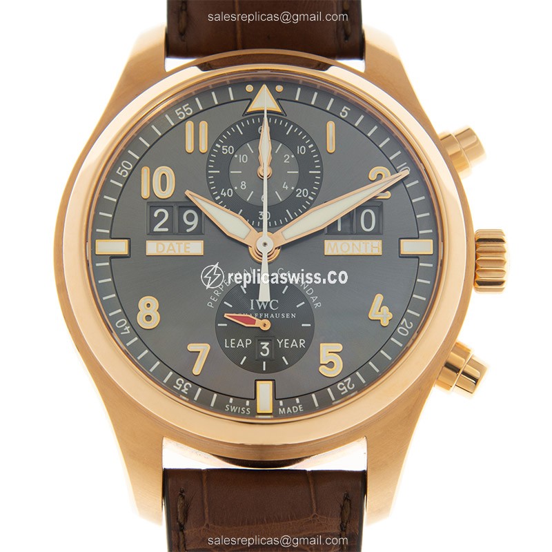 IWC PILOTS IW379103 Replica Watch: Automatic Movement, 18kt Gold Case, Gray Dial