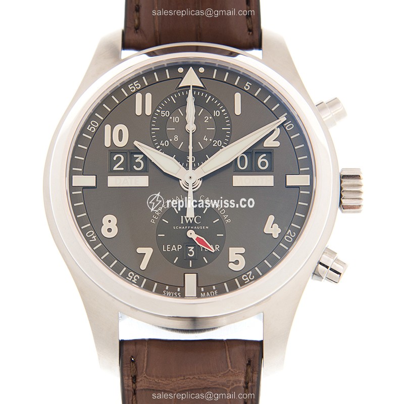 IWC PILOTS IW379107 Replica with Automatic Movement Elegant Brown Leather Strap Watch