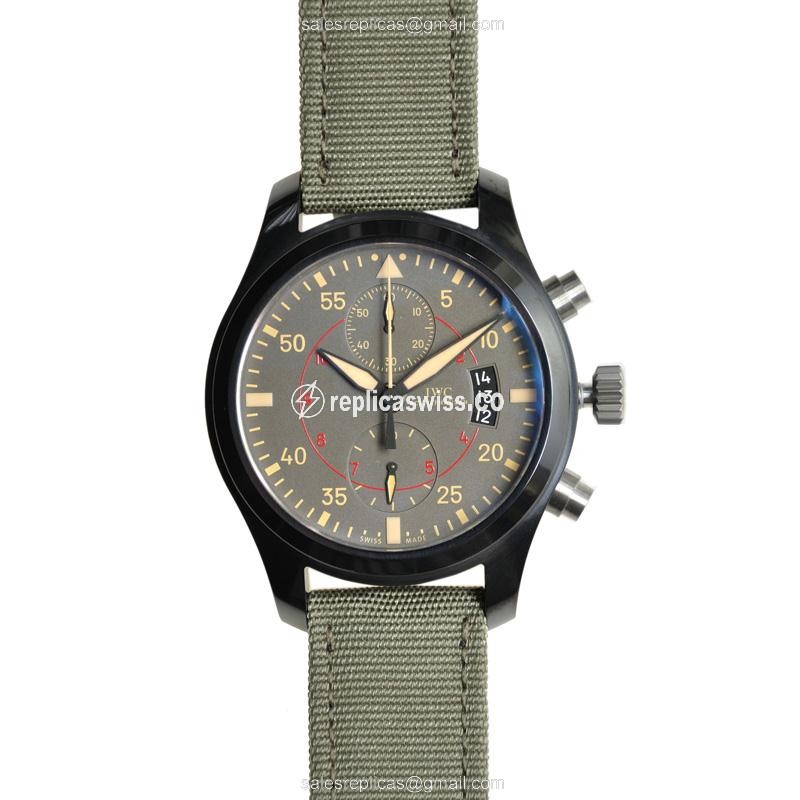 IWC PILOTS IW388002 Replica with Grey Dial & Ceramics Case, Automatic Movement & Green Fabric Strap