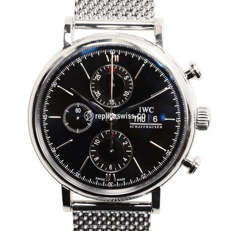 IWC Portofino Automatic Black Dial Steel Case Watch, Sapphire Crystal & Steel Strap
