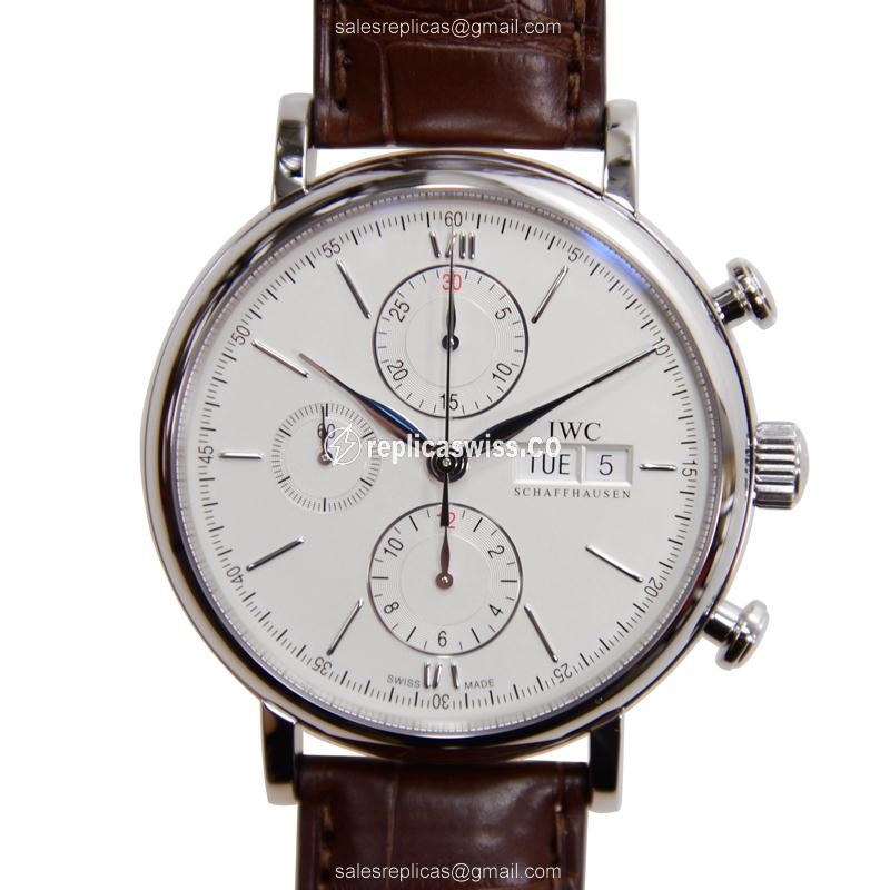 IWC Portofino Automatic Replica | Silver Dial, Brown Alligator Strap Watch