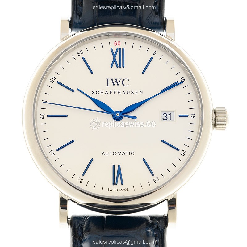 IWC Portofino IW356527 Replica, Automatic Movement, Silver Dial, Leather Blue Strap Watch