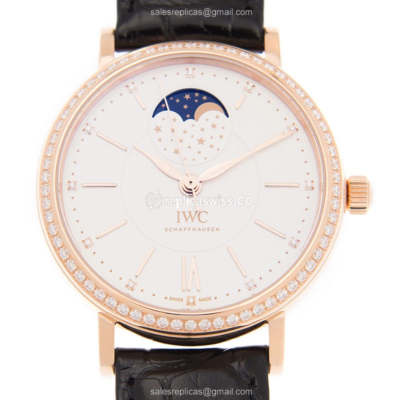 IWC Portofino IW459009 Replica in 18kt Rose Gold, Automatic Movement & White Dial, Alligator Strap