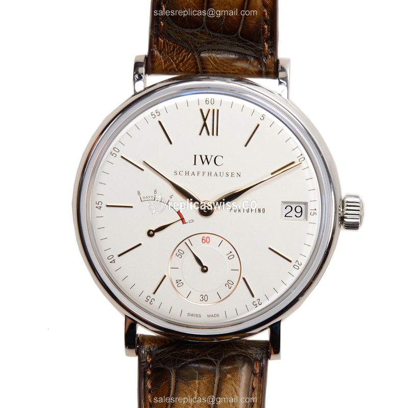 IWC Portofino IW510103 Manual Wind Replica | Silver Dial, Alligator Brown Strap Watch
